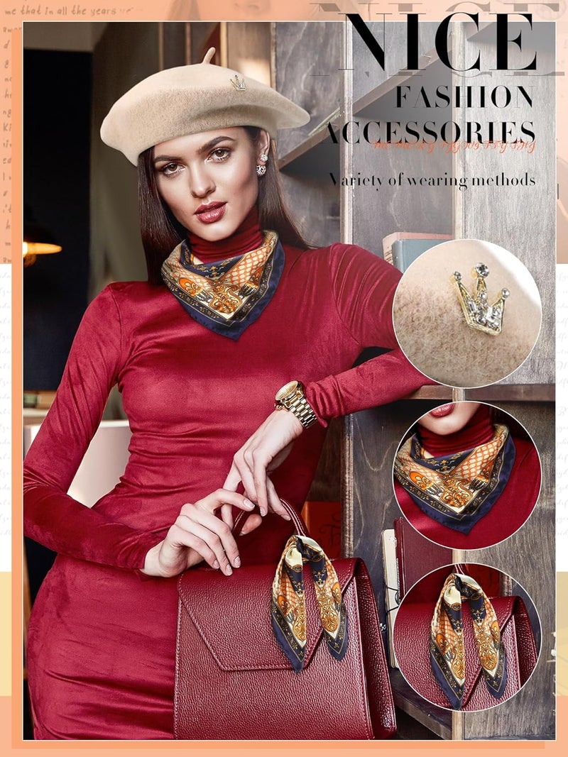 Jamntower 3 Pcs Wool Beret Solid Color French Beanie Hat with Silky Scarf Brooch for Women Girls Gift - Image 3